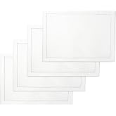 Encasa XO Placemats, Hemstitched Cotton Table Mats 19"x13" | White, 180 GSM Mercerized Fabric | Mitered Corners &amp; Wider Hems | Heat Resistant &amp; Wipeable | Scratch Resistant | Set of 4