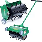 SENVERT Rolling Lawn Aerator, Heavy Duty Push Spike Aeration Tool Up to 55 lbs, Manual Rotary Grass Aerator for Garden and Yard Use