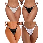 Lncozun Sexy Lace G-String Thongs for Women Cheeky Panties Underwear Stretch T-back Tangas Low Rise Lingerie Briefs