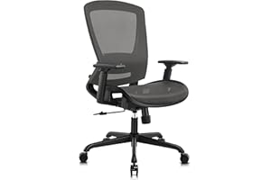 ELABEST Mesh Office Chair,Ergonomic Computer Desk Chair,Sturdy Task Chair- Adjustable Lumbar Support & Armrests,Tilt Function,Comfort Wide Seat,Swivel Home Office Chair (Grey)