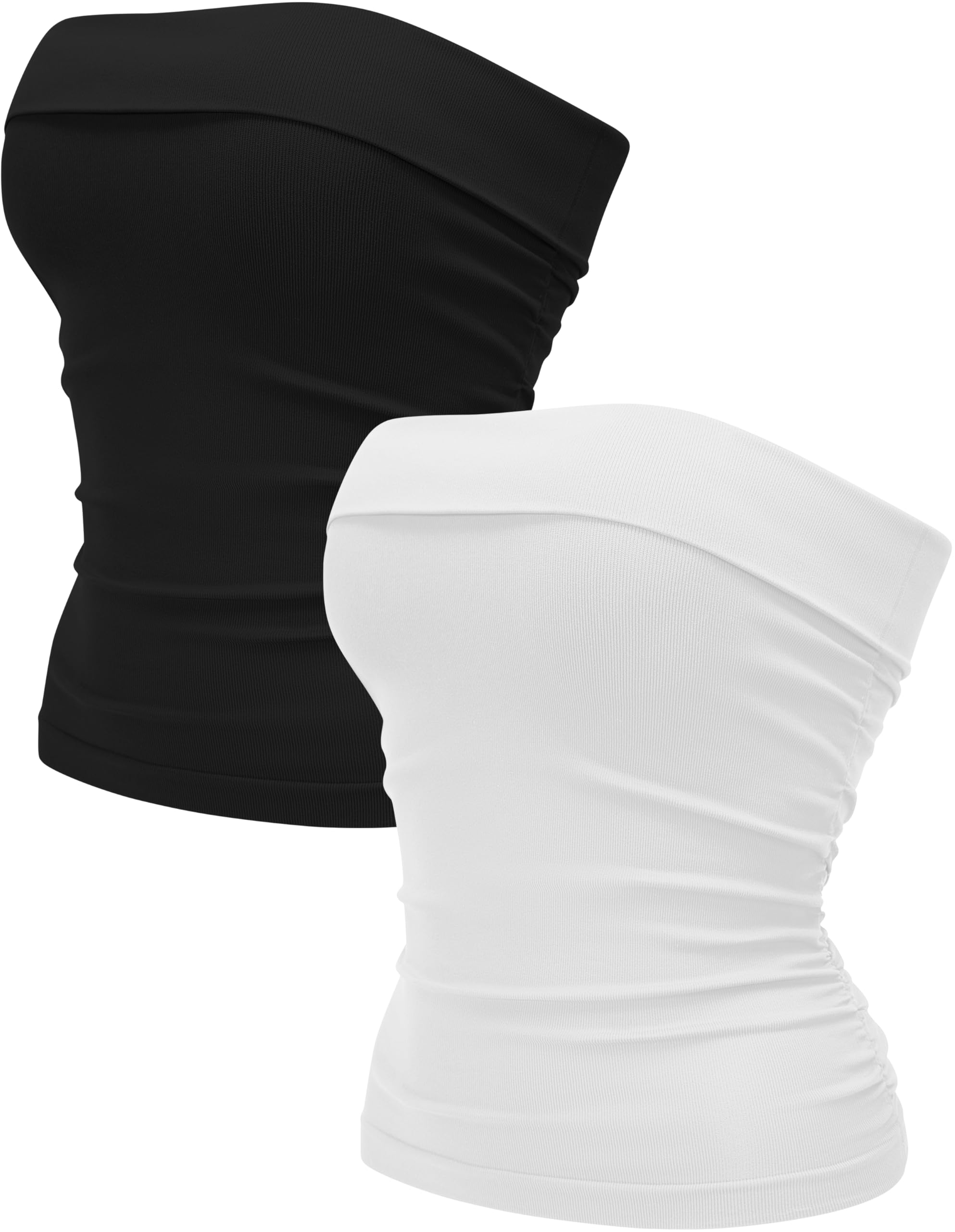 Photo 1 of * missing the black one *
OLCHEE Womens 2PK Tube Tops Off Shoulder Seamless Ribbed Strapless Sleeveless Side Ruched Slim Fitted Summer Going Out Top - Black White Small