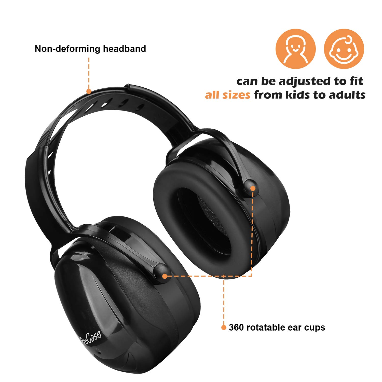 Ear Muffs per Uomini Donne Bambini -Nero NRR 29dB Shooter Cuffie per  Protezioni per le Orecchie con Fascia Regolabile e Pieghevole SNR 36dB  ProCase Otoprotettori Cuffie Antirumore Prodotti salute e sicurezza sul