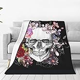 Skull and Flowers Day of The Dead Throw Blankets Lightweight Plush Fuzzy Cozy Soft Bedding, Fleece Throw Blankets All Season for Sofa Couch Bed 50x60 inches