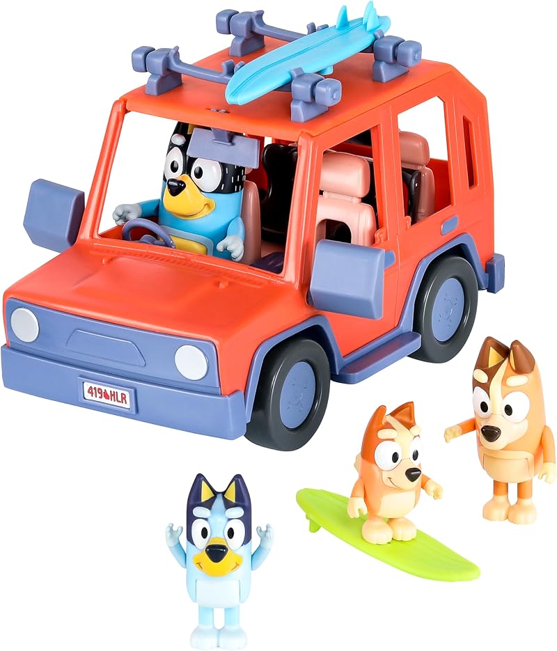 Bluey Heeler 4WD Family Toddler Toy Car with 4 Figures & Surfboards