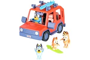 Bluey Heeler 4WD Family Toddler Toy Car with 4 Figures, Surfboards and Sticker Sheet, Pretend Play, Toys for Kids Ages 3+, Amazon Exclusive