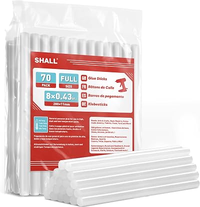 Shall Full Size Hot Glue Sticks 0.43 x 8 in 70-Pack Clear for All-Temp Guns