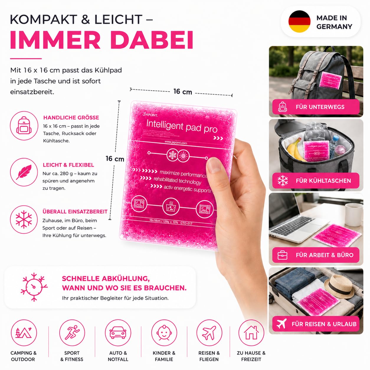 TK Gruppe Timo Kingler Kühlpads Set - MADE IN GERMANY - Kühlakkus Gel, klein & Groß Wärmekissen & Kühlpacks - Kühlkissen - Weisheitszahn & Fieber - Kinder & Erwachsene (3x pink - 16x16 cm) 4