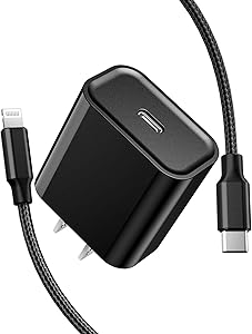 [Apple MFi Certified] iPhone Fast Charger, GEONAV 20W Power Delivery Type C Rapid Wall Charger Plug & 6FT USB-C to Lightning Quick Charge Sync Nylon Braided Cable for iPhone 12/11/XS/XR/X/iPad/AirPods