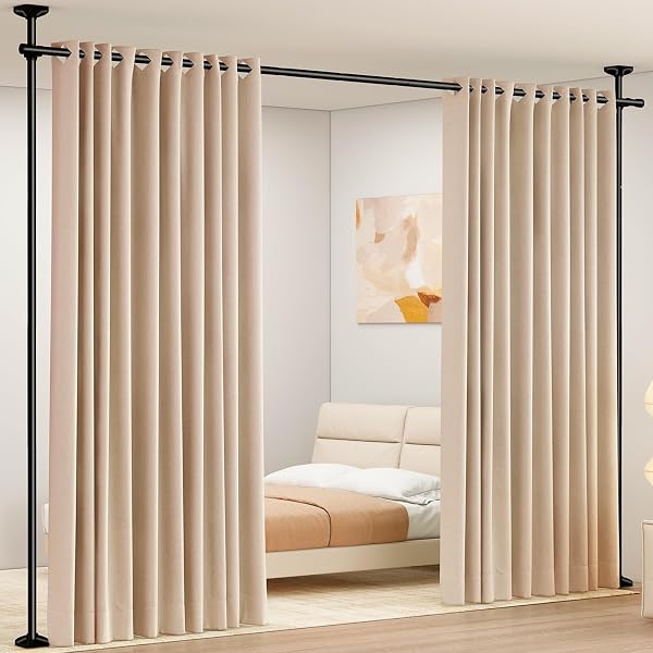 SUNALLY Room Divider Curtain Rod, No Drilling Room Separator for Space Partition Adjustable 4-10ft(H) 28-70inch(W) Heavy Duty