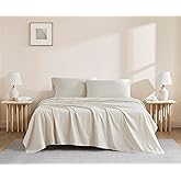 Linen Closet Beige Organic 100% Cotton Full Bed Sheets – Ultra Light, Breathable, Cool & Crisp – Wicks Away Moisture,Deep Pocket, Fully Elasticized – 4 Piece Sheet Set, Fits up to 18” Mattress