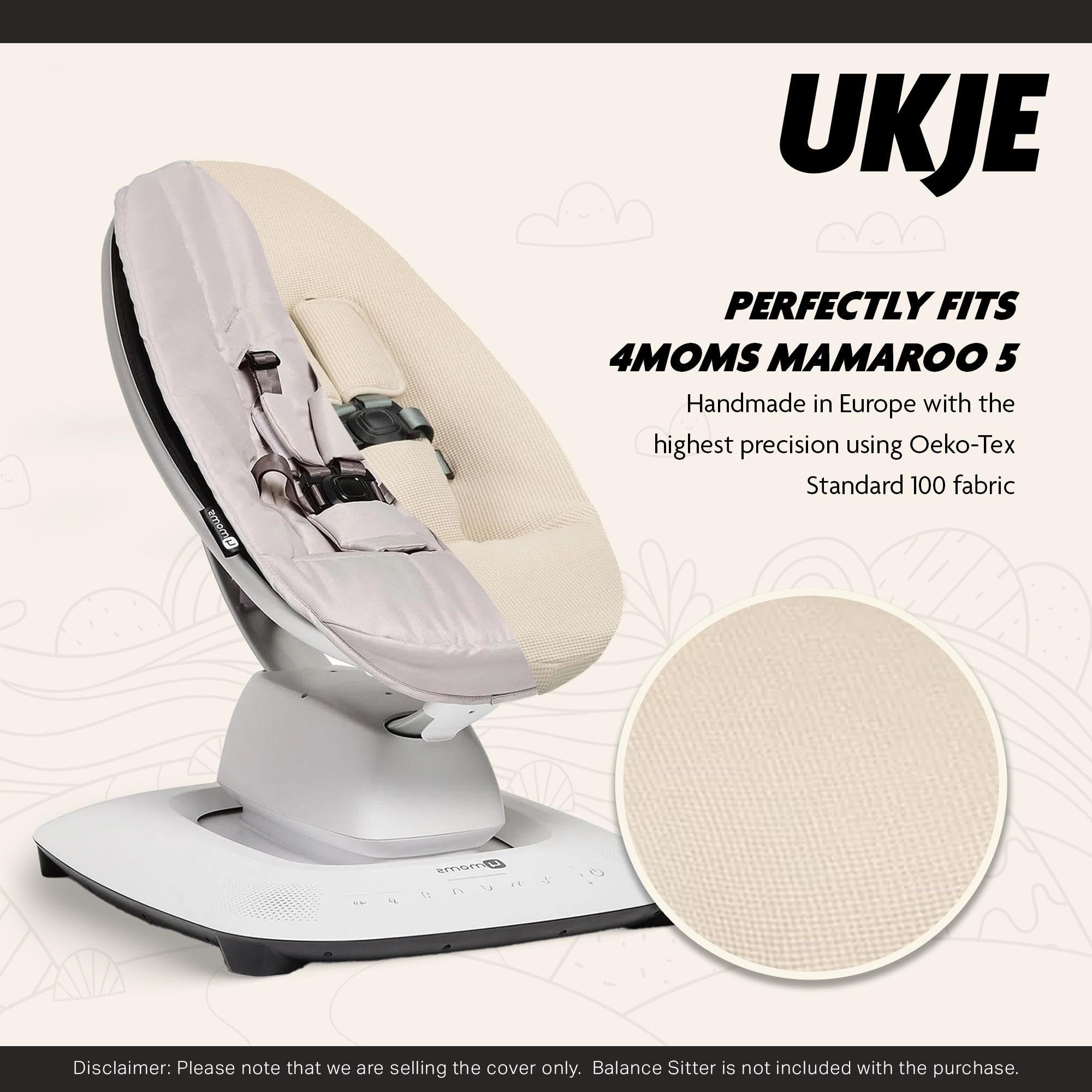 UKJE Protective Swing Cover Compatible with 4moms RockaRoo or MamaRoo 5, Multi-Motion Baby Swing, Baby Swing Liners, Baby Rocker Cover, Easy to Install, Easy to Wash, Handmade in Europe - Beige