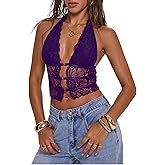 Verdusa Women's Going Out Tops Y2k Goth Lace Croset Sheer Halter Top Party Rave Outfits Sexy Camisole