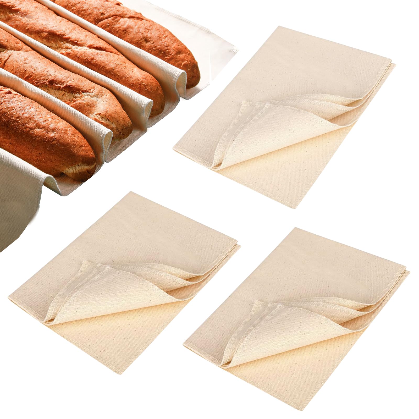 Photo 1 of 3PCS Proofing Cloth for Bread Baking 29.5 x 17.7 Inch, Bread Towel for Baking Natural Unbleached Flour Sack Towels for Baguettes, Dough, Pastry, Loaves, Homemade Bread