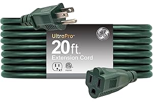 GE Outdoor Extension Cord, Long Heavy Duty Power Cord, 13 Amp 20 Ft 16AWG 3 Prong Extension Cord Outdoor, ETL Listed, Green, 81599