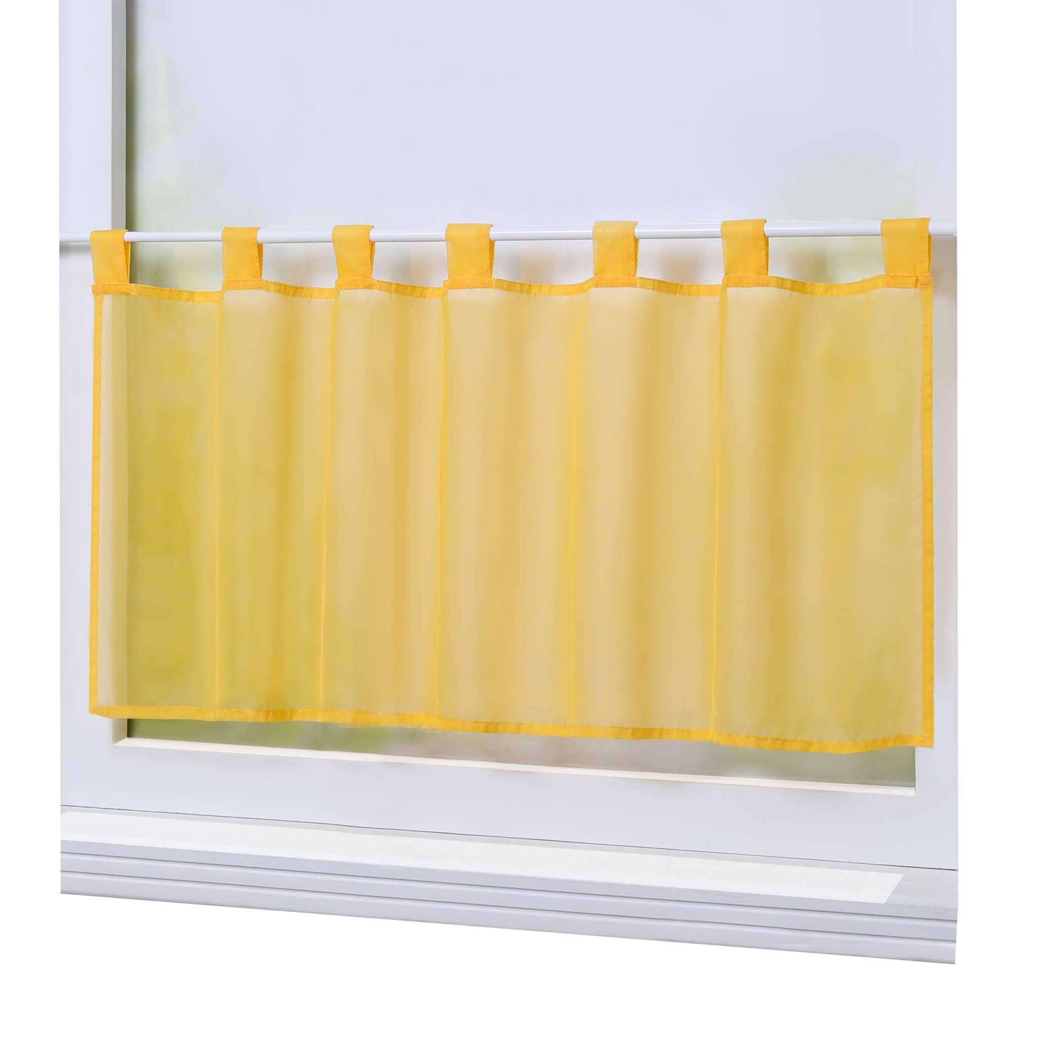 Joyswahl Eva Bistro Net Curtain, Plain Colour, Voile Transparent Curtains, Pack of 1, 45 x 90 cm, Yellow
