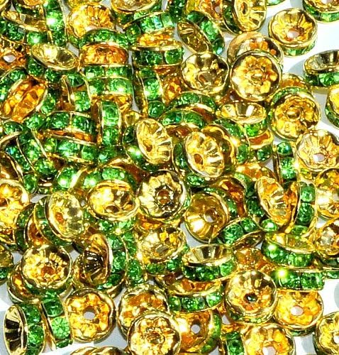 100 pcs Gold rondelle Spacer Beads, 8 mm, Grade A (Green)