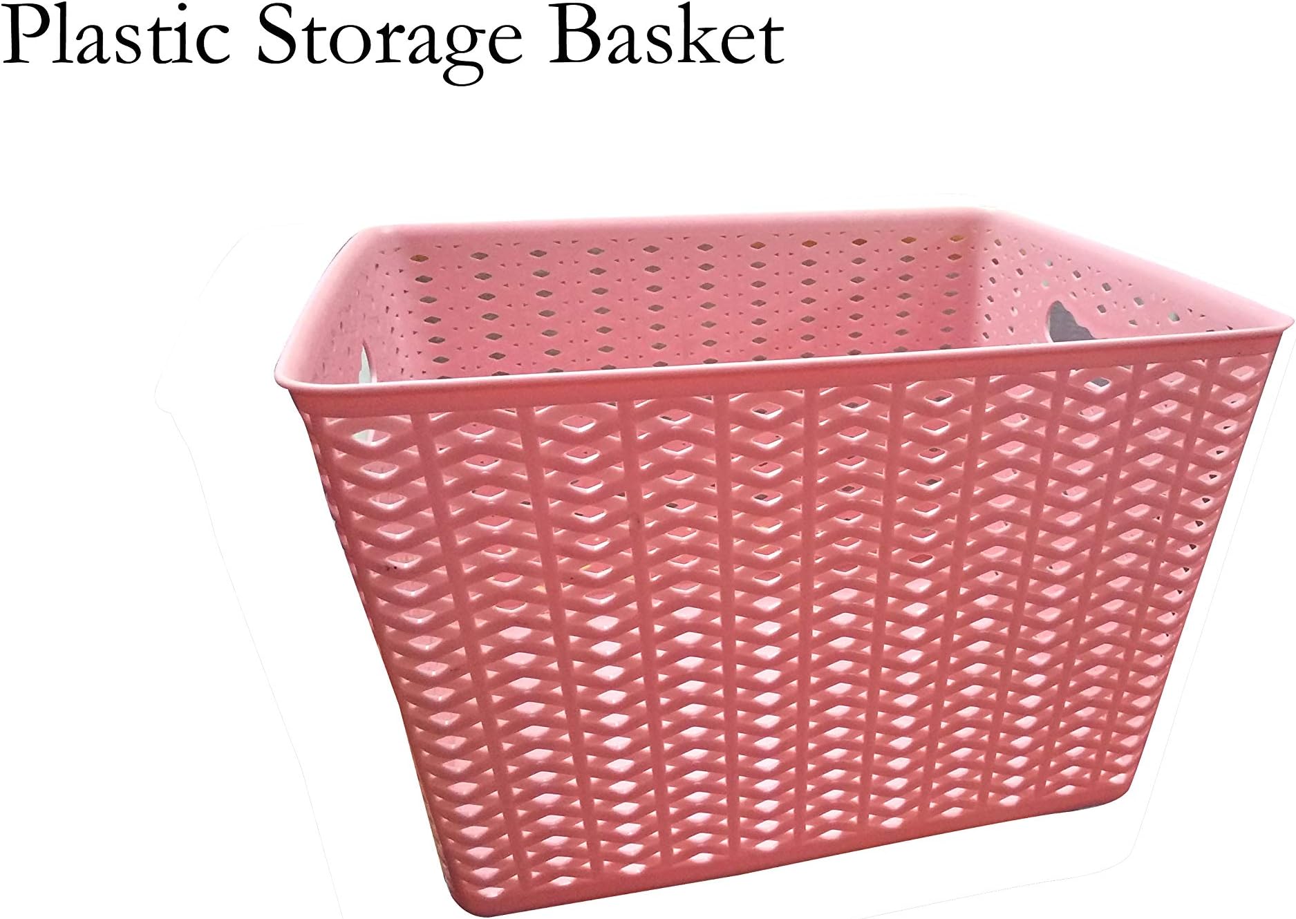 YFXOHAR Plastic Tapered Woven Storage Box/Organiser/Bin/Basket with Lid (Random Colour,Size- 36 x 28 x 22.5 cm) 1 PIS