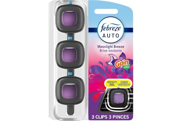 Febreze Auto Air Freshener, Odor-Fighting Automotive Vent Clip, Scented Car Accessories, Long Lasting for Strong Odors, Gain