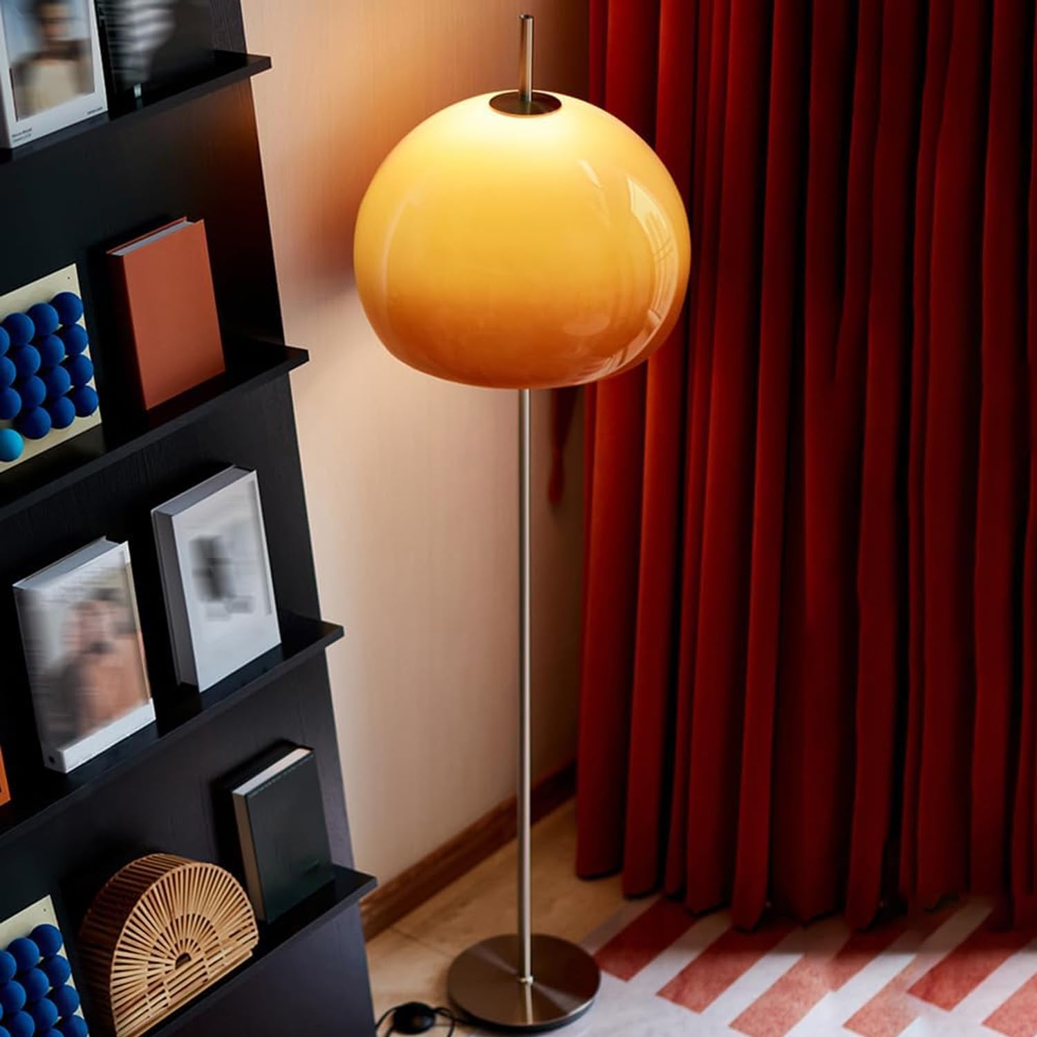 Photo 1 of ***(PARTS ONLY/ MISSING PARTS/ NON FUNCTIONAL)***MIXL-Orange Mushroom Floor Lamp,Chrome Floor Lamp with Foot Switch,Dimmable Standing Lamp with Dome Shade,Mid-Century Modern Reading Lamp for Living Room Bedroom and Office