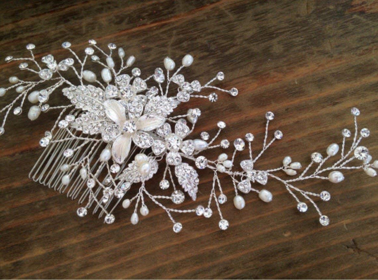 Amazon Com Bridal Hair Comb Fresh Water Pearls And Swarovski