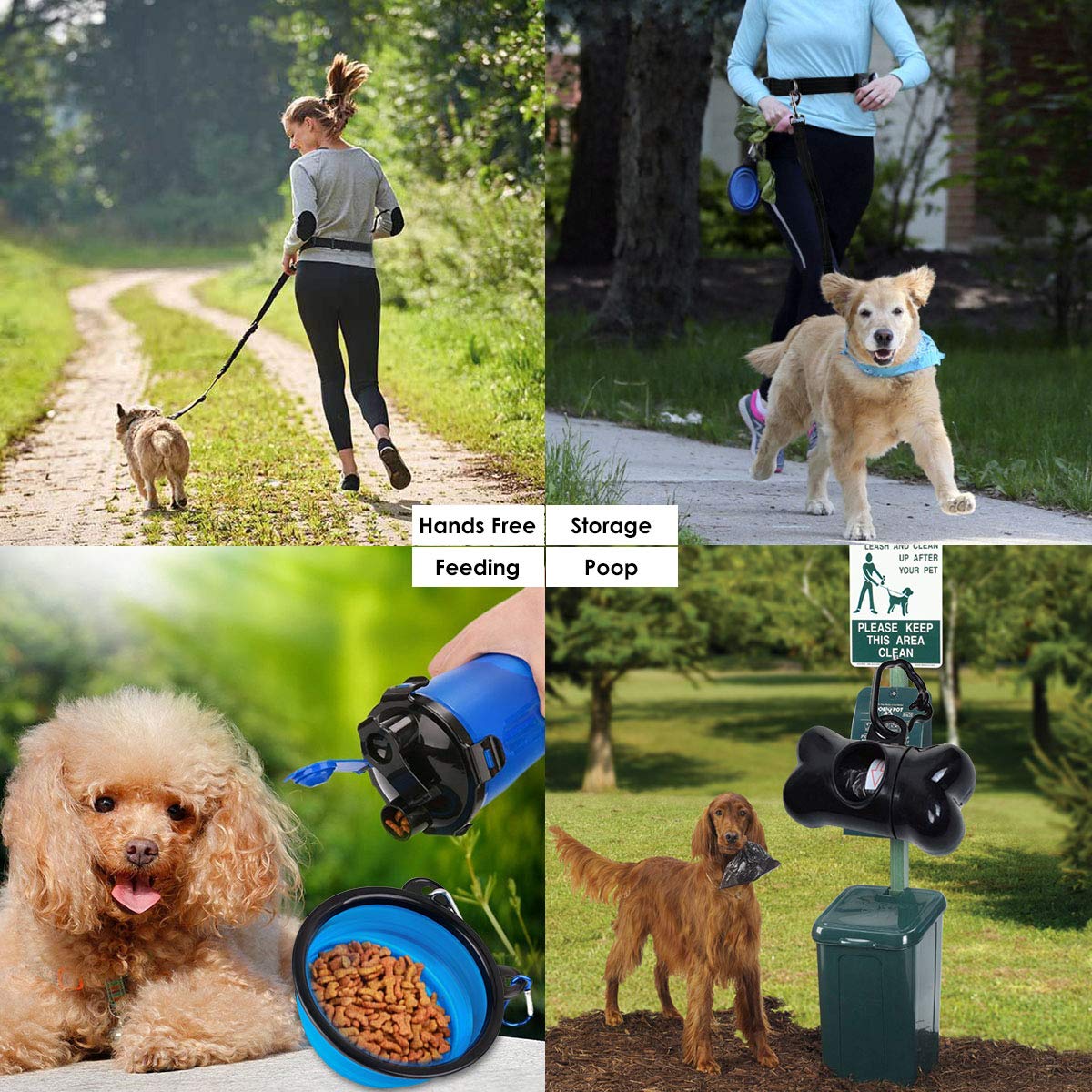 JolyJoy Hands Free Dog Leash with Adjustable Waist Bag, Shock Absorbing Bungee Leash for Dogs up to 150lbs, Reflective Running Belt with 2 Pockets For Dog Walking, Jogging - Bonus Collapsible Pet Bowl