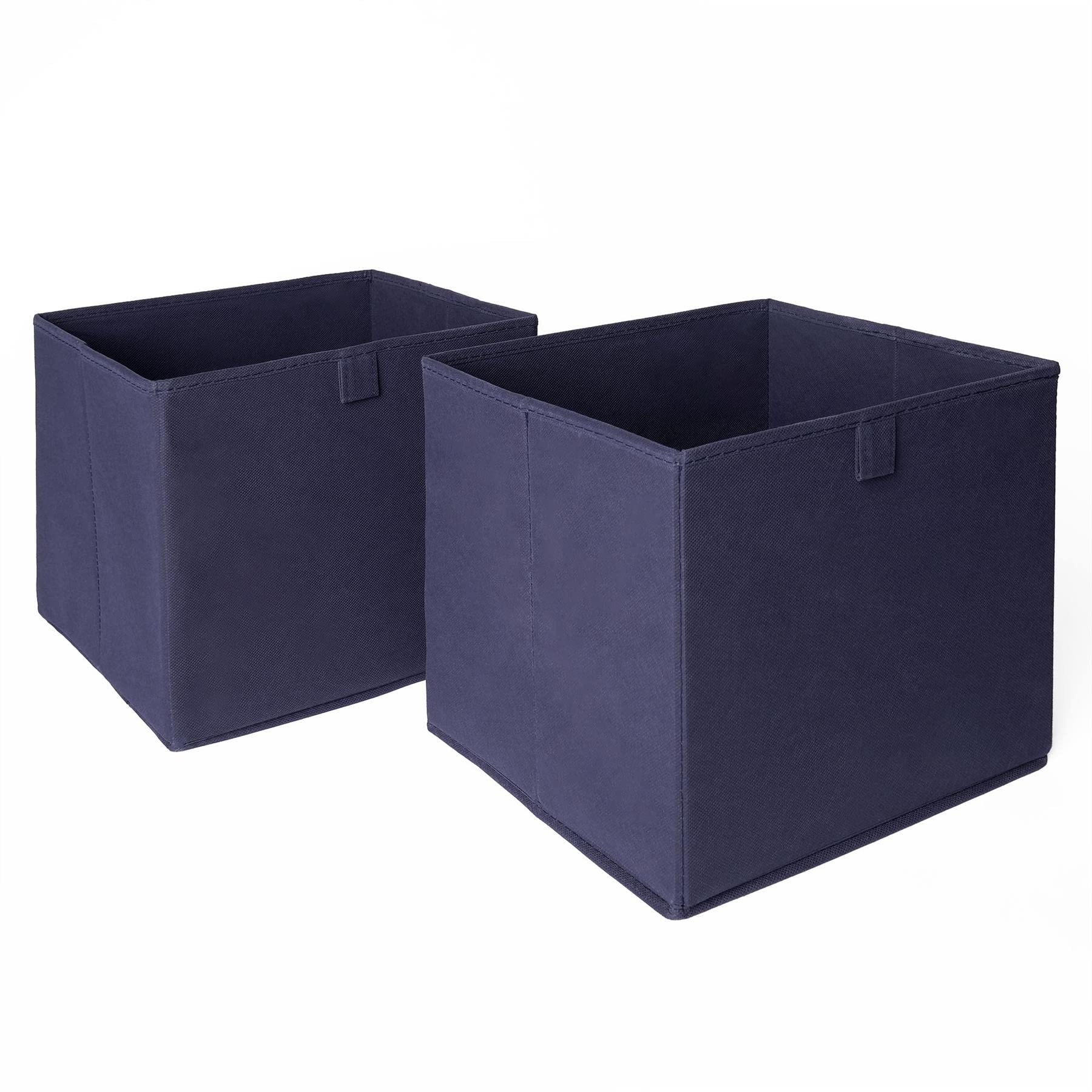 OHS Set of 2 Fabric Storage Boxes Home Organiser Toys Clothing Bathroom Pop Up Collapsible Foldable Cube Box, Navy Blue
