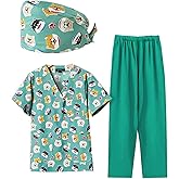RAKSONIC Printed Scrubs for Women,Medical Proffesional Workwear, V-neck Top & Scrub Pants with 9 Pockets
