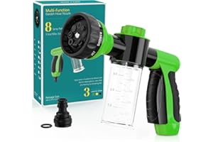 OUTWAY Garden Hose Nozzle, High Pressure Spray Gun Nozzle, 8 Spray Patterns for Watering Plants, Lawn, Patio, Cleaning, Showering Pet with 3.5oz/100cc Soap Dispenser Bottle