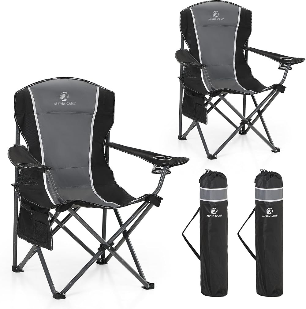 ALPHA CAMP Heavy Duty Folding Camping Chair 160 kg Support Cup Holder Side