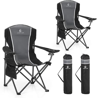 ALPHA CAMP Heavy Duty Folding Camping Chair 160 kg Support Cup Holder Side