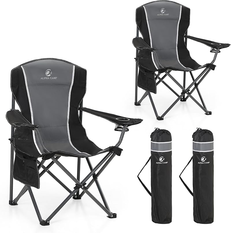 ALPHA CAMP Heavy Duty Folding Camping Chair 160 kg Support Cup Holder Side