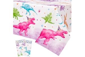 WERNNSAI Dinosaur Tablecloth - 2 Pack 54'' X 108'' Girl Dino Table Cover Pink Dinosaur Birthday Decorations Disposable Plastic Table Cloth for Kids Dining Picnic Supplies