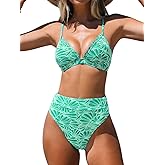 CUPSHE Bikini Set for Women Bathing Suit High Waisted Scalloped V Neck Two Pieces Swimsuit