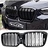 BILLDIO G01 G02 Grill - Black Kidney Grille Compatible With 2022-IN BMW X3 G01 X4 G02 ABS Double Slat Gloss Black Grille