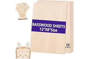 HEKOOLA 6 Pack Basswood Sheets 12" x 8" x 1/8", 3mm Basswood for Laser Cutting, Thin Plywood Sheets Unfinished Wood for Crafts, DIY Architectural Models Making, Wood Engraving, Wood Burning Product