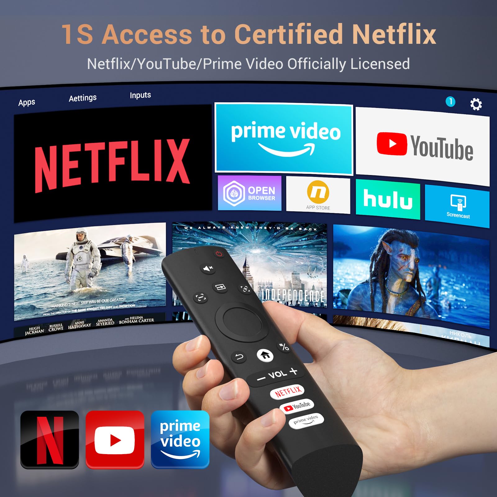 HAPPRUN 4K Projector, [Auto Focus/Keystone] Android TV Projector with WiFi and Bluetooth, Netflix/YouTube/Prime Video Officially-Licensed, Native 1080P 800ANSI Movie Projector Home Theater