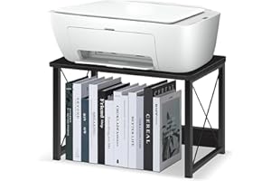 ELITEROO Desktop Printer Stand With Storage, Table Stand Small Desk Shelves Organizer for Home/Office, Multi-Purpose Heavy Duty Riser for Fax Machine Copier Scanner (Black)