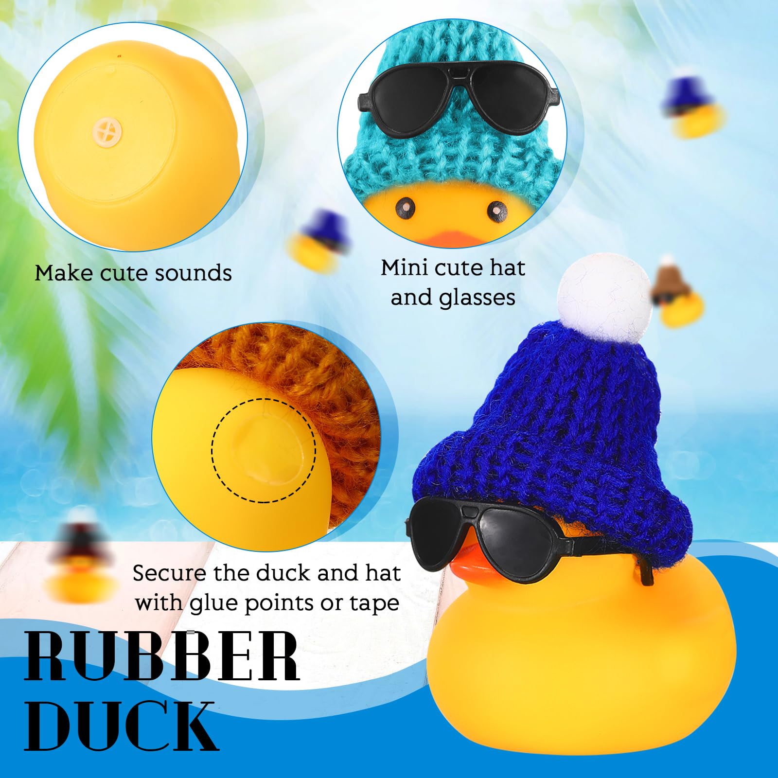 24 Pcs Mini Rubber Ducks in Bulk with 24 Sunglasses and 24 Hats, Yellow Small Mini Ducks Bathtub Toys Bath Toy for Cruise Baby Shower Kids Gift Holiday Birthday Party Favors