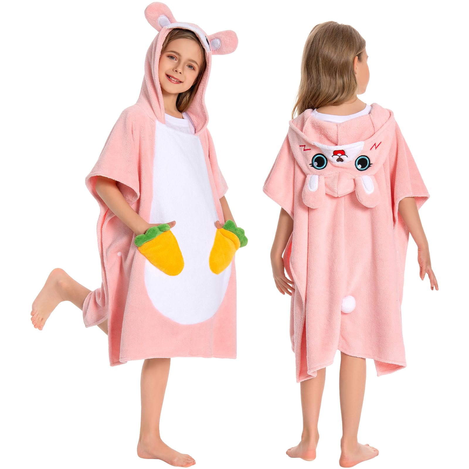 Photo 1 of OLAOLA Bunny Hooded Kids Beach Towels for 3-12 Years Boys Girls, Soft Absorbent Kids Hooded Bath Towel Wrap, Toddler Pool Swim Towel with Hood