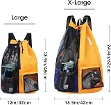 WANDF Swim Bag Mesh Drawstring Backpack XL Orange Wet Pocket view 2