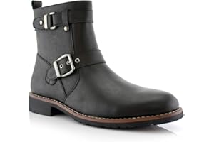 Polar Fox Men's Engineer Boot | Motorcycle Style Ankle Boot with Buckle Straps & Side Zipper |