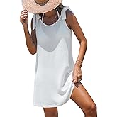 CUPSHE Women Swimsuit Coverup Sleeveless Tie Shoulder Bathing Suit Cover Ups Knit Beach Mini Dress