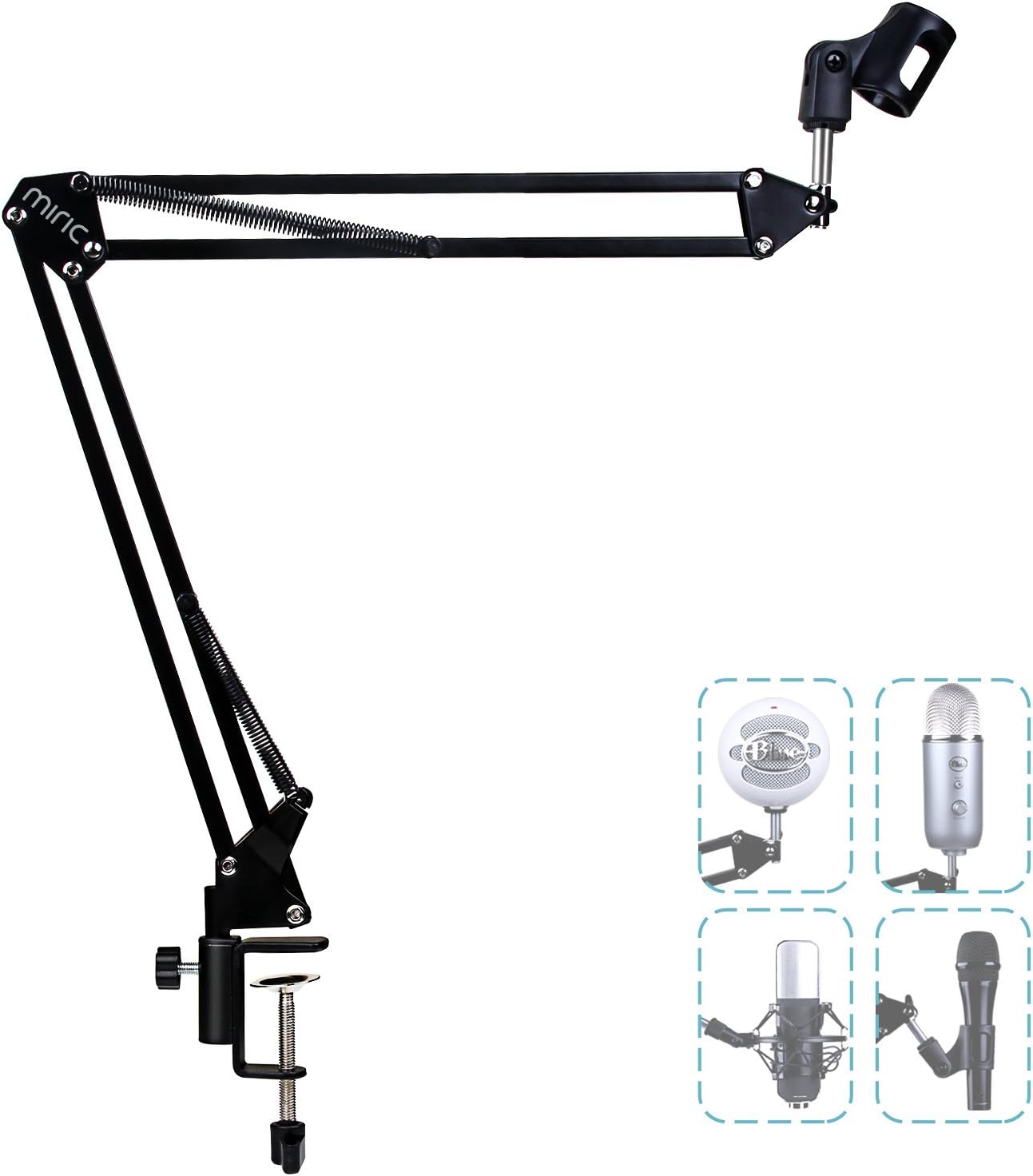 Miric Microphone Arm Stand Adjustable Desktop Fold Mic Suspension Boom Scissor Arm Stand Holder With Shock Mount Clip Stand pefect for Radio Broadcasting Studio, Voice Over Sound, Stages and TV Stations