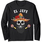 El Jefe Chef Boss Mexico Cool Sugar Skull Dia De Los Muertos Long Sleeve T-Shirt