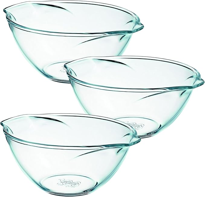 Pyrex Bol en verre SET OF THREE 2.5 Litre with Pour Spouts claire