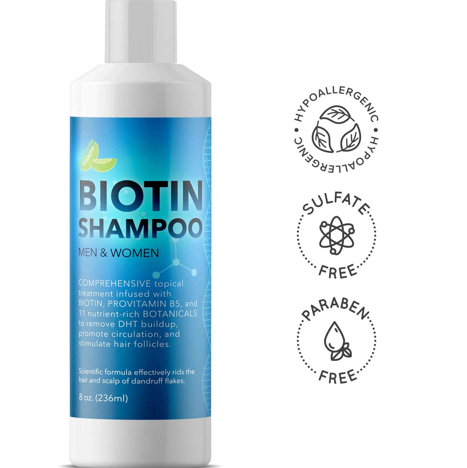 Biotin Shampoo for Hair Growth B-Complex Formula for Hair Loss Removes DHT for Thicker Fuller Hair Anti Dandruff Formula with Zinc Tea Tree Oil Extract Jojoba Oil Argan Oil For Women and Men 8 oz: Beauty
