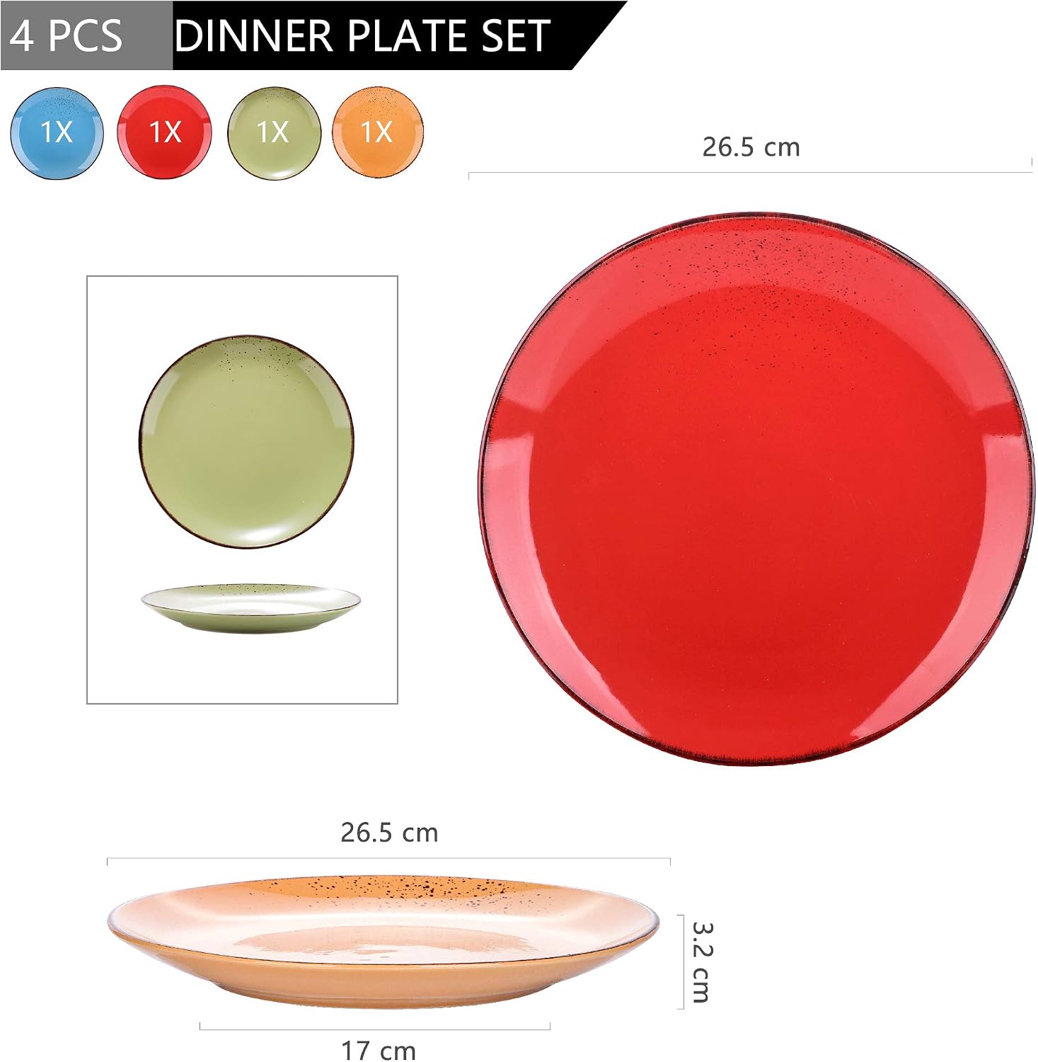 vancasso Navia Set of 4 Earthenware Dinner Plates Vintage Look, Colorful, 4 Stück (1er Pack) - Image 3