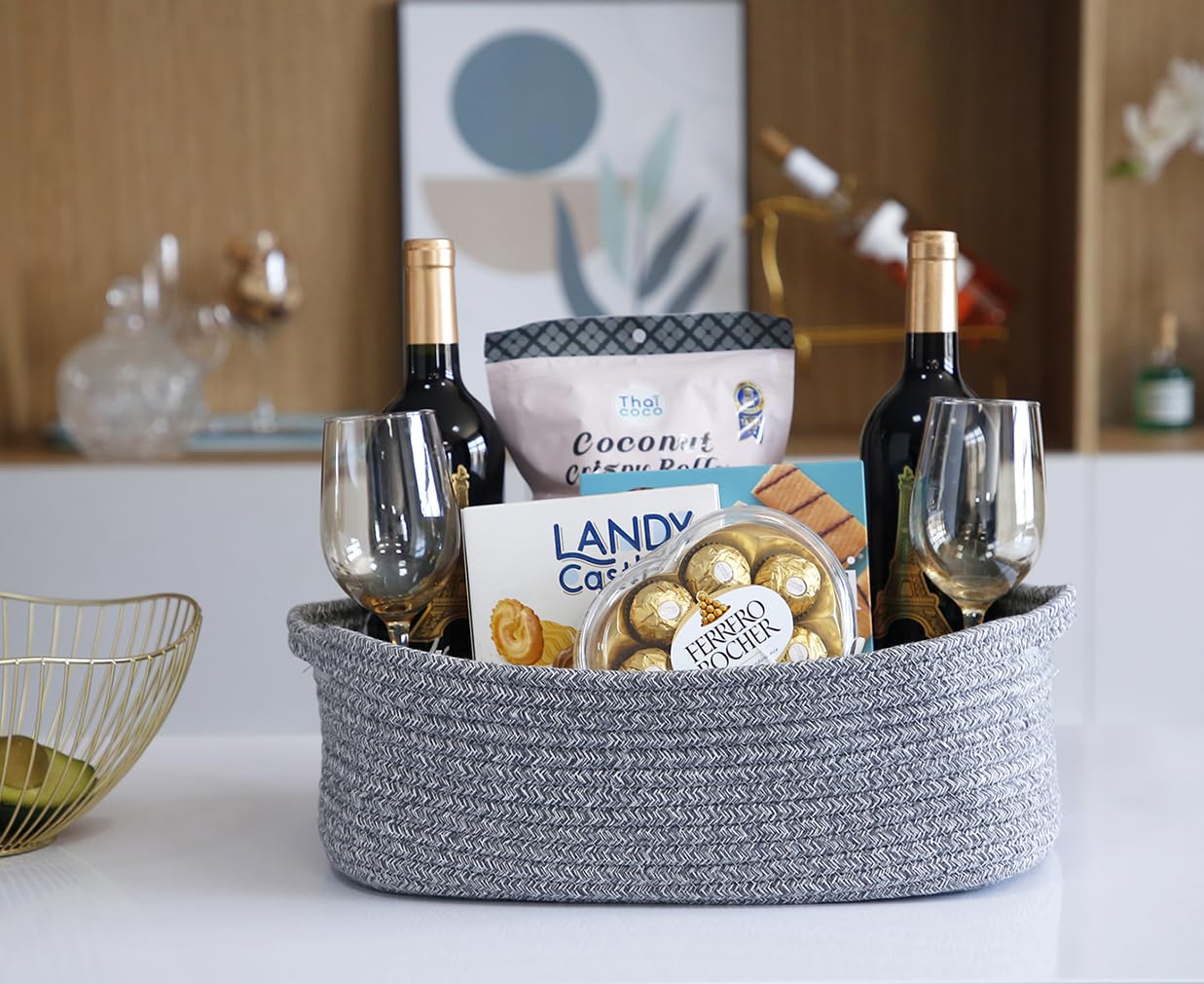 Woven Cotton Rope Storage Basket, Cube Changing Table Organizer for Closet Towels, Baby Nursery Bin, Small Dog Cat Toy Box, Gift Baskets empty (14.5