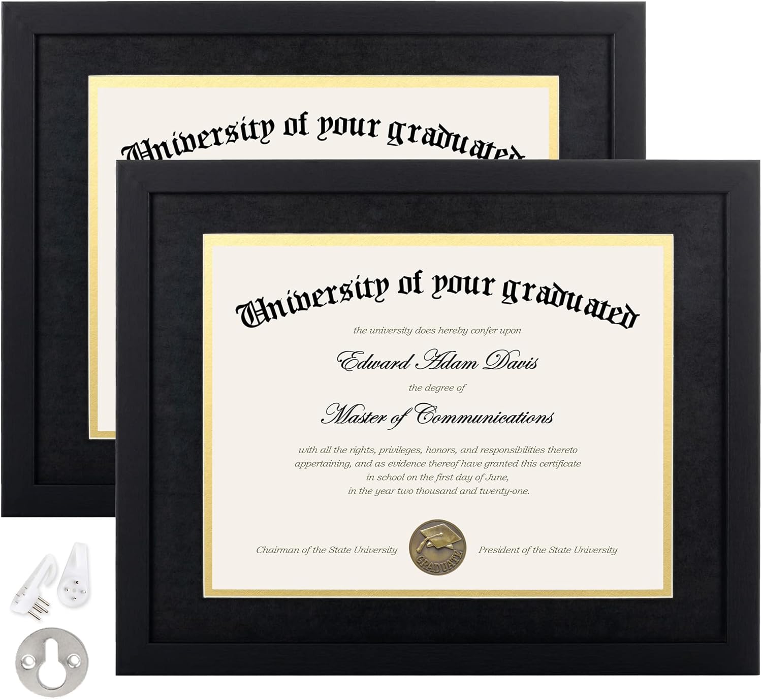 Photo Albums, Frames & Accessories - upsimples 11x14 Diploma Frame Certificate Degree Document Frame with High Definition Glass, 2 Pack, 8.5 x 11 with mat for Wall and Tabletop, Black Double Mat