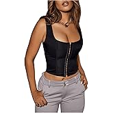 SOLY HUX Women's Y2K Vintage Strapless Overbust Corset Top Corset Boned Lace-Up Back Bodyshaper Crop Bandeau Top